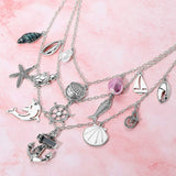 Anchor Sea Shell Pearl Dolphin Fish Rope Sea Turtle Charm Embellished Triple Layered Necklace - Madeline Love - Flyclothing LLC