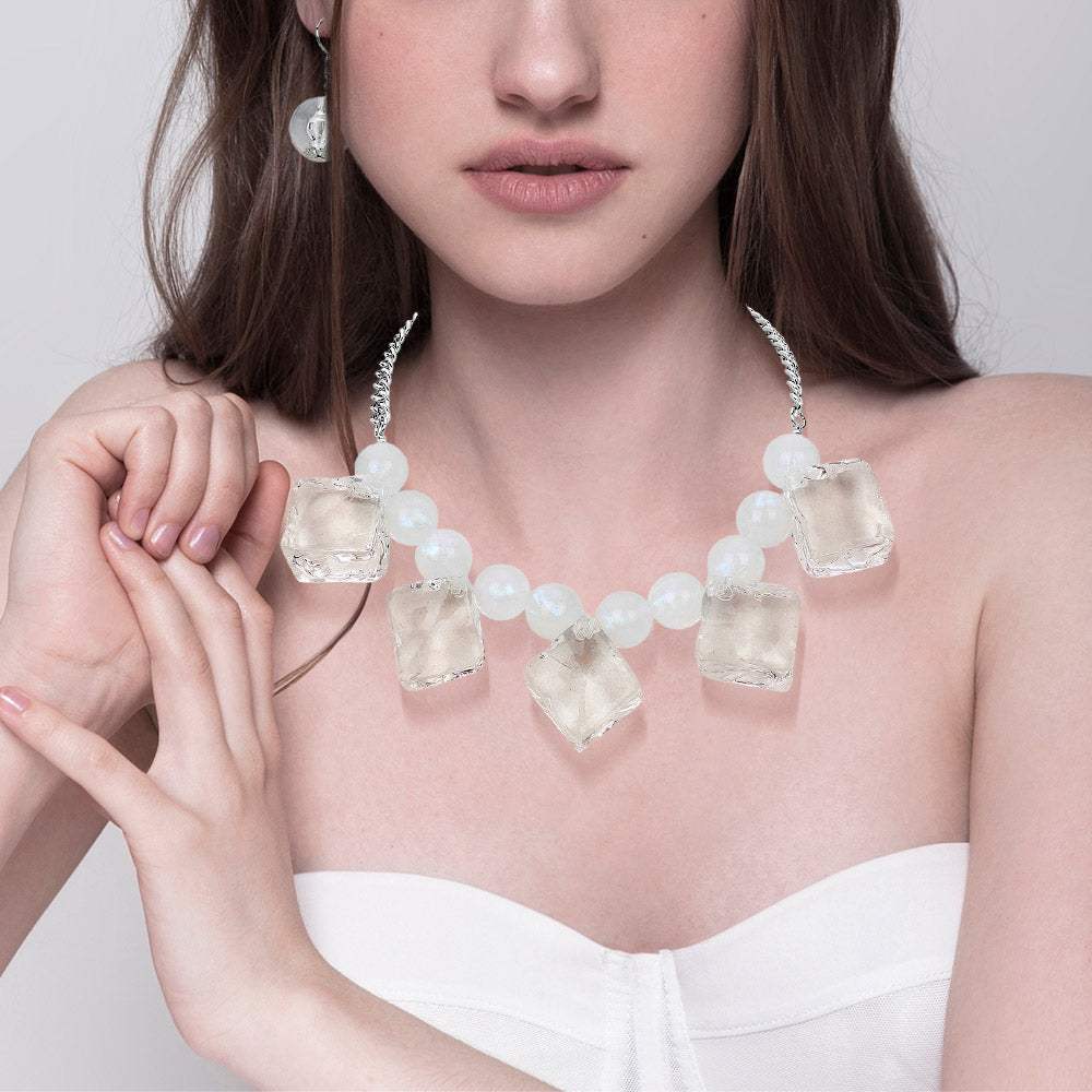 Lucite Cube Ball Beaded Statement Necklace - Madeline Love - Flyclothing LLC