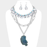 2PCS - Natural Stone Pendant Pointed Teardrop Stone Link Multi Chain Layered Statement Necklace - Madeline Love - Flyclothing LLC