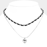 Faux Suede Double Layered Metal Heart Pendant Necklace - Madeline Love - Flyclothing LLC