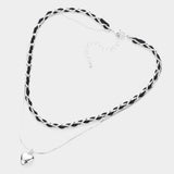 Faux Suede Double Layered Metal Heart Pendant Necklace - Madeline Love - Flyclothing LLC