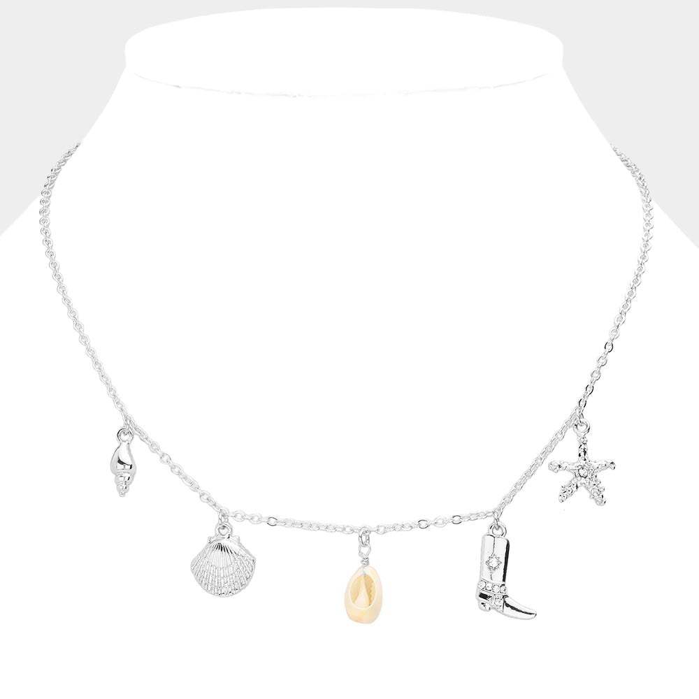 Shell Western Boots Starfish Charm Station Necklace - Madeline Love - Flyclothing LLC