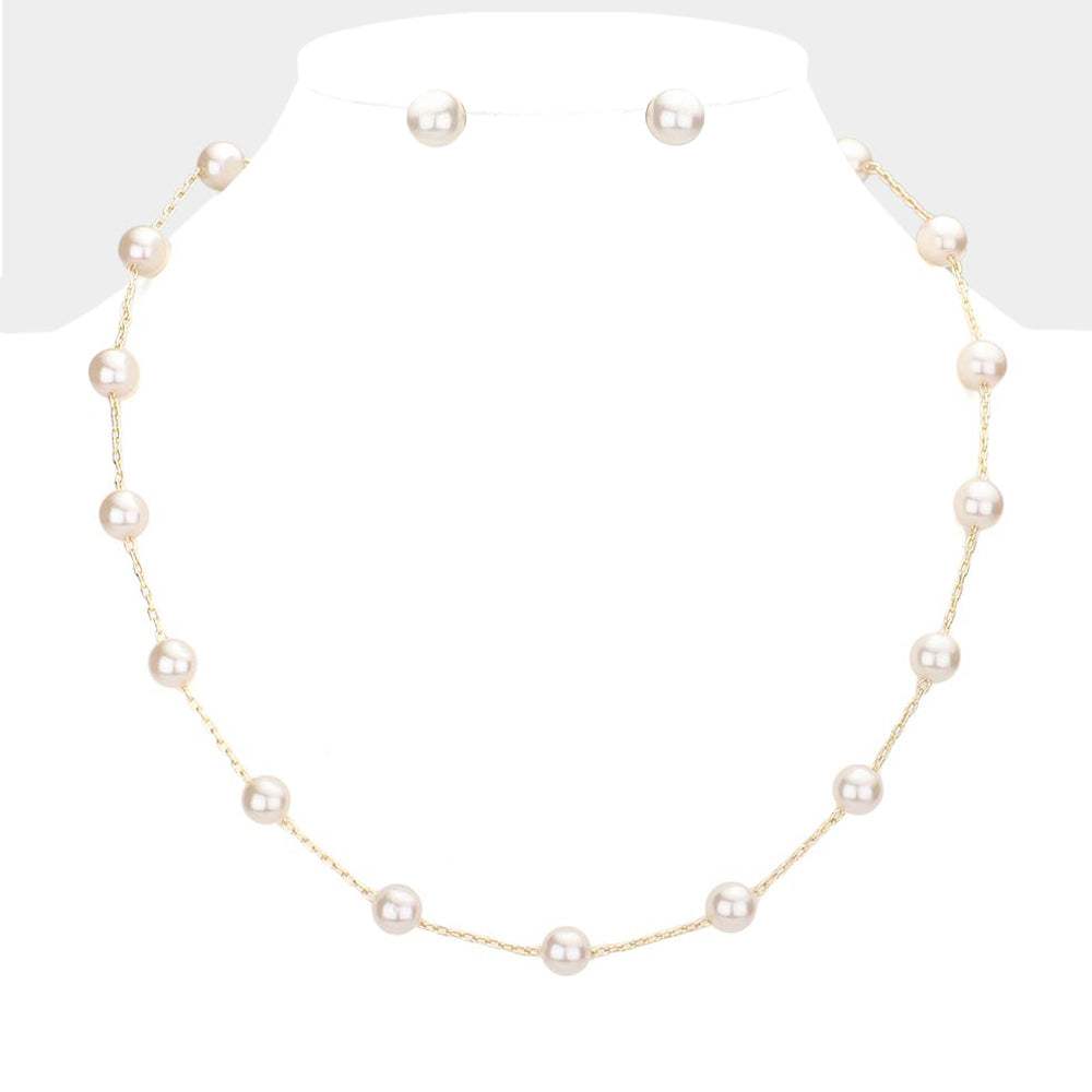 Pearl Ball Station Necklace - Madeline Love - Flyclothing LLC