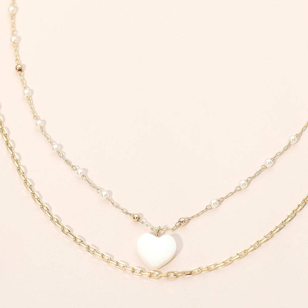 Mother of Pearl Heart Pendant Layered Necklace