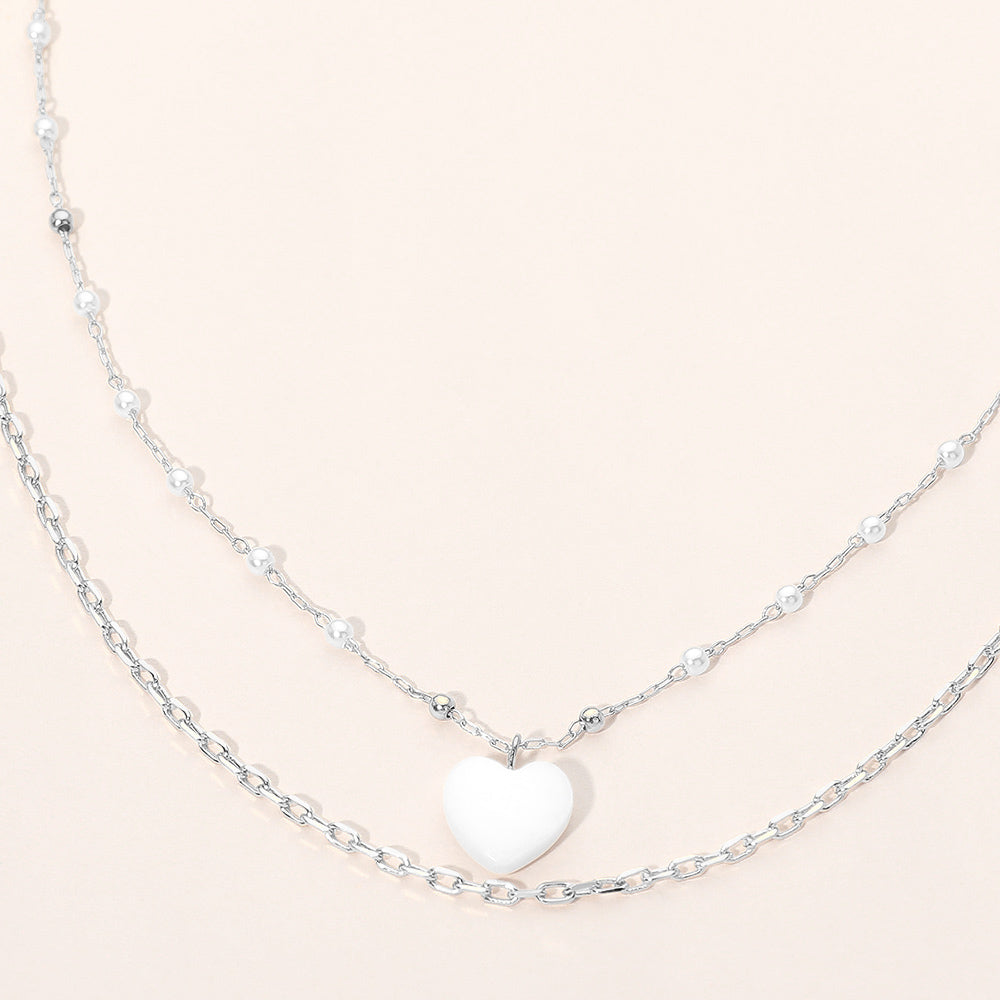 Mother of Pearl Heart Pendant Layered Necklace