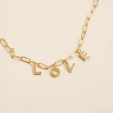 Semi Fine Collection - 18K Gold Dipped Brass Metal LOVE Monogram Charm Paperclip Chain Necklace - Madeline Love - Flyclothing LLC