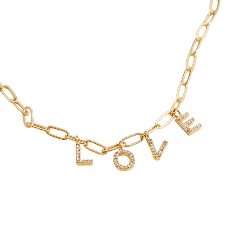 Semi Fine Collection - 18K Gold Dipped Brass Metal LOVE Monogram Charm Paperclip Chain Necklace - Madeline Love - Flyclothing LLC