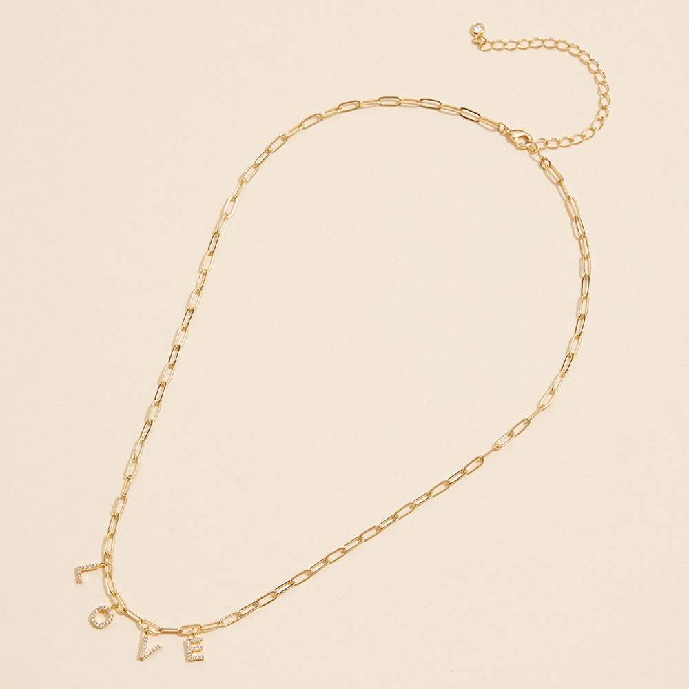 Semi Fine Collection - 18K Gold Dipped Brass Metal LOVE Monogram Charm Paperclip Chain Necklace - Madeline Love - Flyclothing LLC