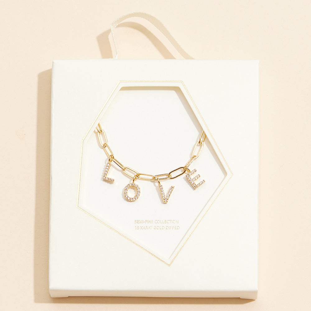 Semi Fine Collection - 18K Gold Dipped Brass Metal LOVE Monogram Charm Paperclip Chain Necklace - Madeline Love - Flyclothing LLC