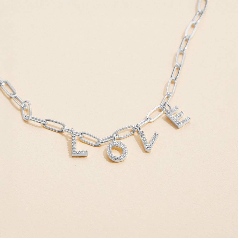Semi Fine Collection - 18K Gold Dipped Brass Metal LOVE Monogram Charm Paperclip Chain Necklace - Madeline Love - Flyclothing LLC