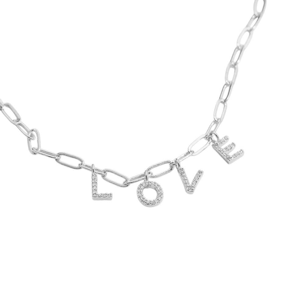 Semi Fine Collection - 18K Gold Dipped Brass Metal LOVE Monogram Charm Paperclip Chain Necklace - Madeline Love - Flyclothing LLC