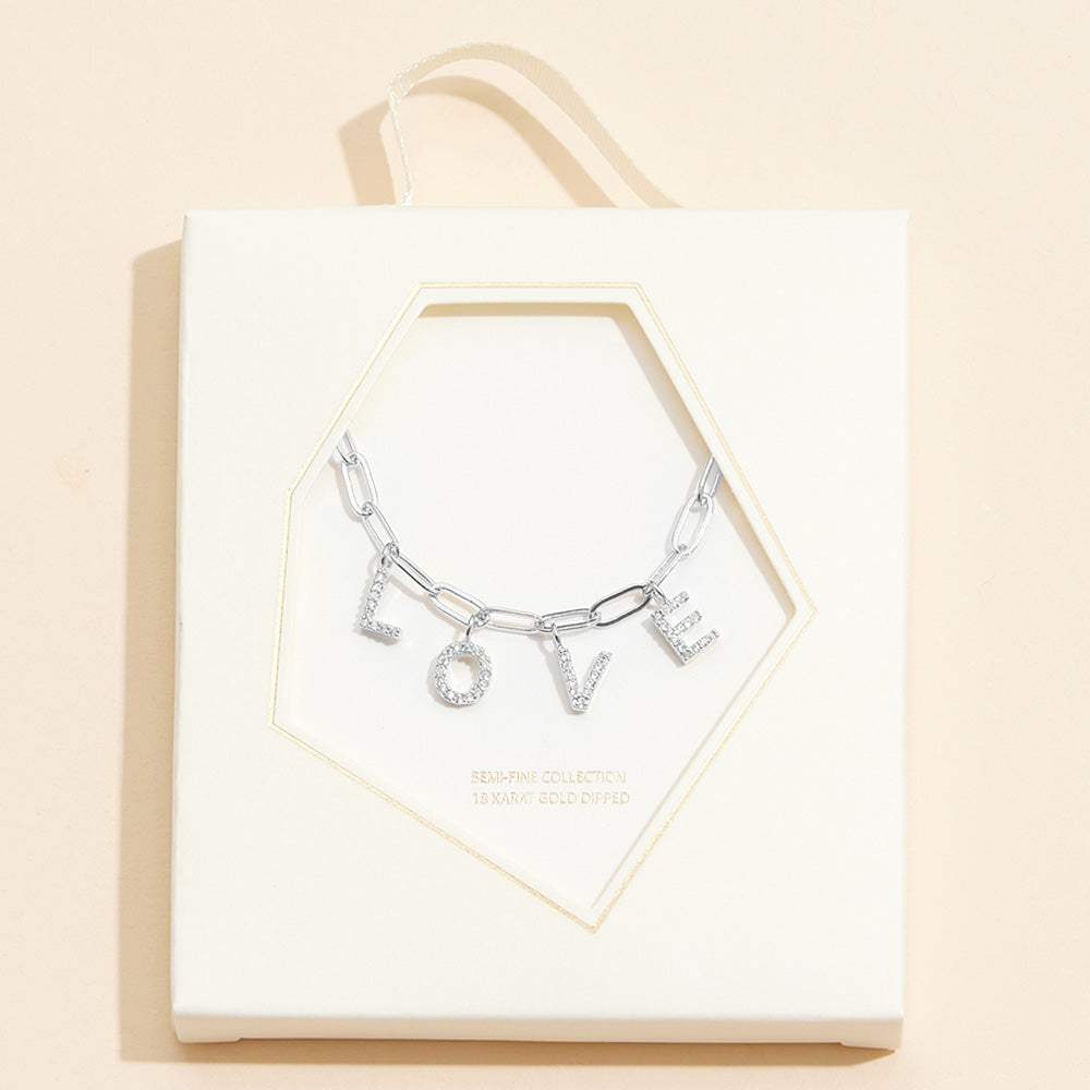 Semi Fine Collection - 18K Gold Dipped Brass Metal LOVE Monogram Charm Paperclip Chain Necklace - Madeline Love - Flyclothing LLC