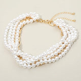 2PCS - Chunky Textured Metal Link Multi Layered Pearl Strand Necklaces - Madeline Love - Flyclothing LLC