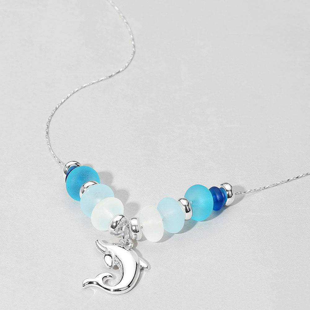 Dolphin Charm Frosted Beaded Necklace - Madeline Love - Flyclothing LLC