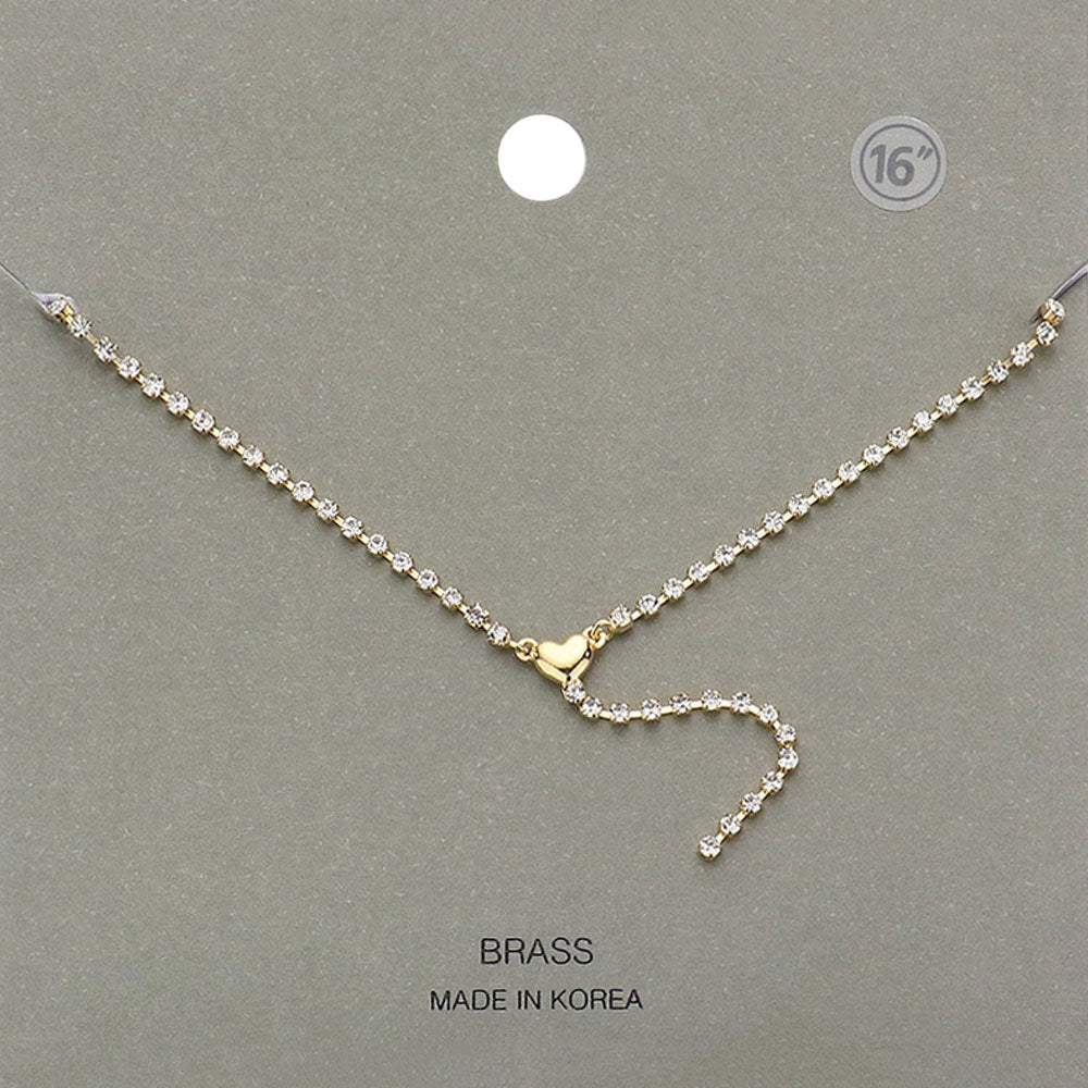 Brass Metal Dainty Rhinestone Chain Heart Pendant Necklace - Madeline Love - Flyclothing LLC