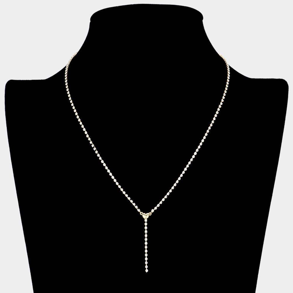 Brass Metal Dainty Rhinestone Chain Heart Pendant Necklace - Madeline Love - Flyclothing LLC