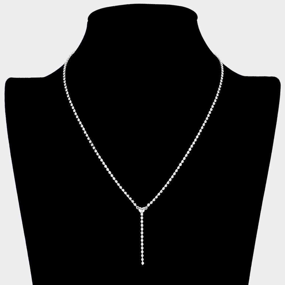 Brass Metal Dainty Rhinestone Chain Heart Pendant Necklace - Madeline Love - Flyclothing LLC