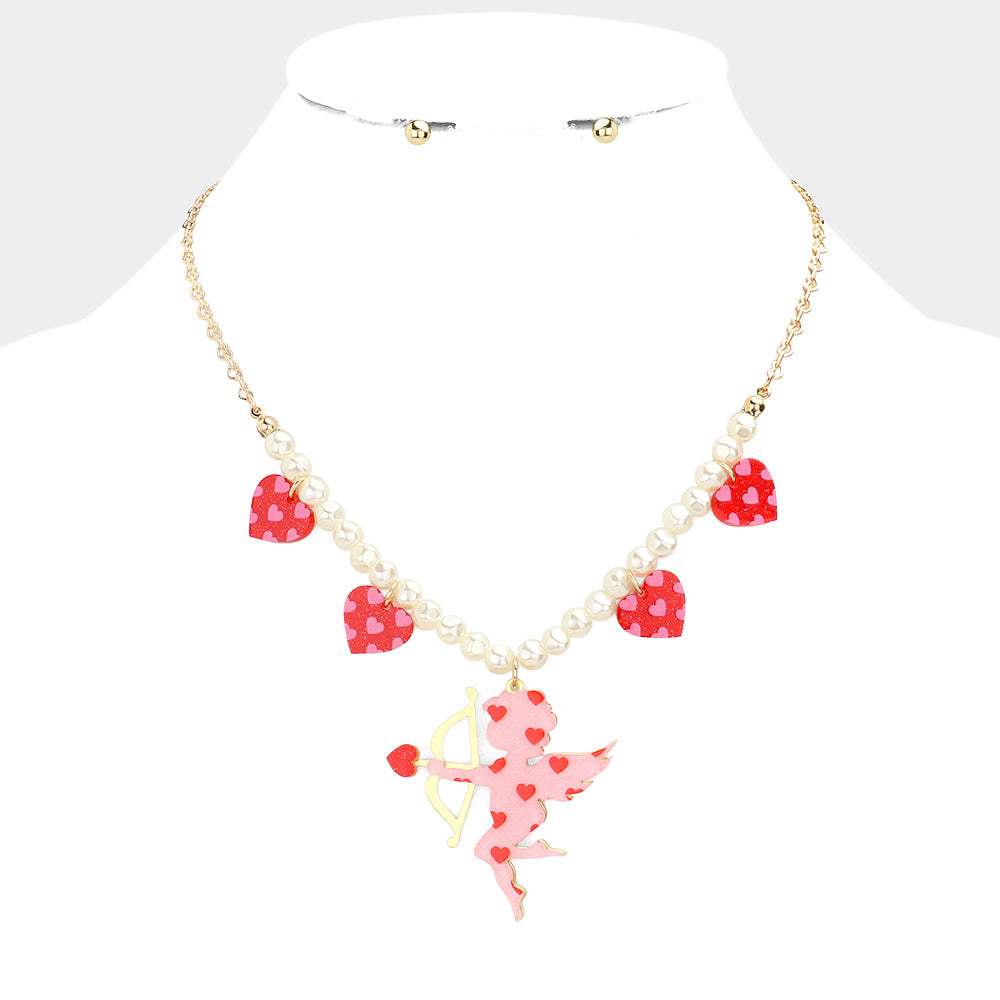 Heart Cupid Pendant Pearl Necklace - Madeline Love - Flyclothing LLC
