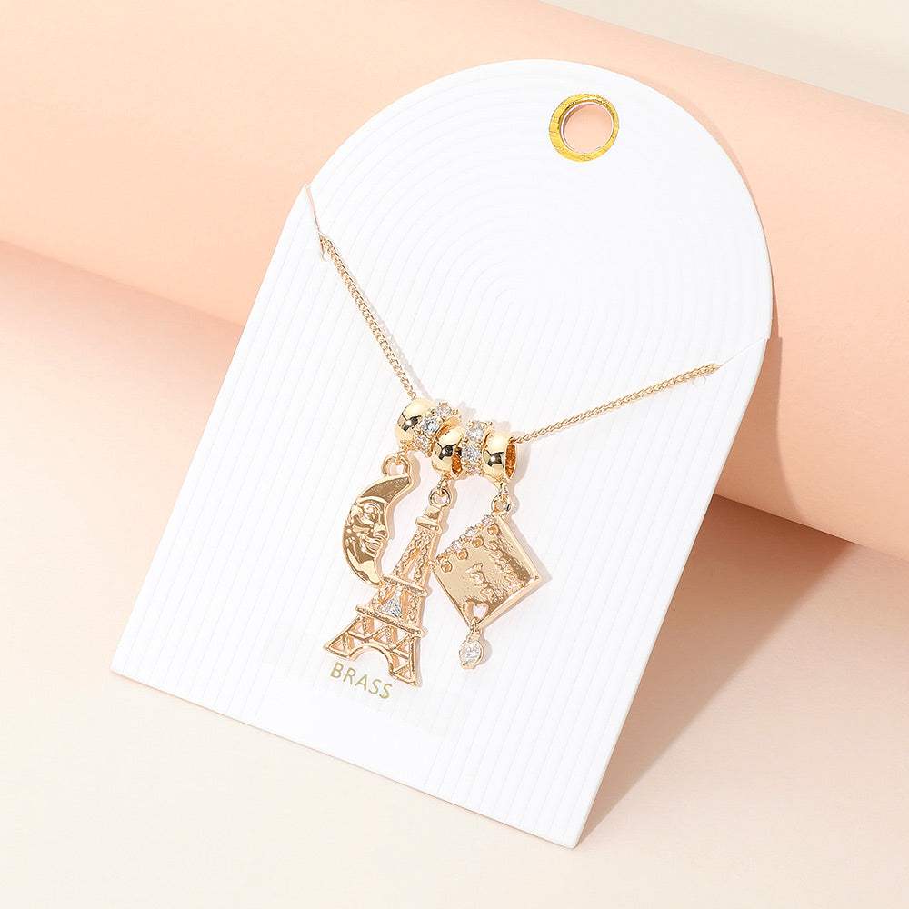 Crescent Moon Eiffel Tower Secret Love Book Charm Beaded Necklace - Madeline Love - Flyclothing LLC