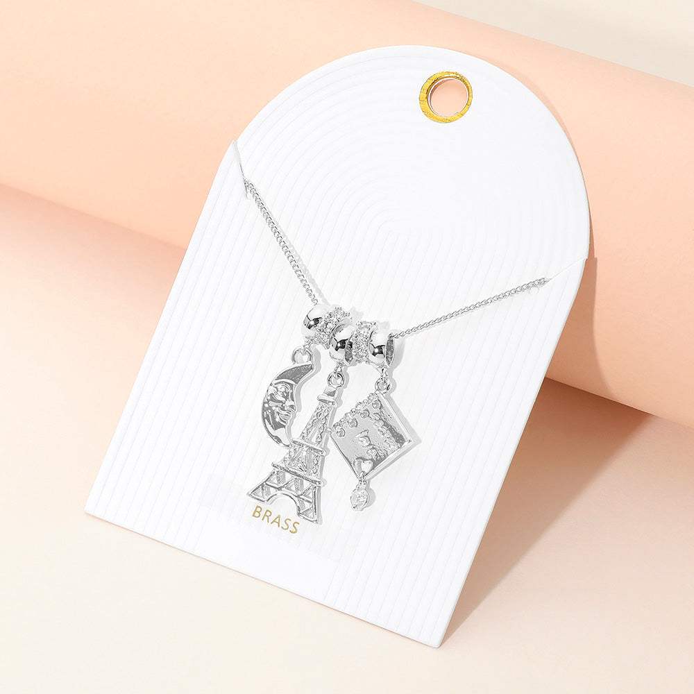 Crescent Moon Eiffel Tower Secret Love Book Charm Beaded Necklace - Madeline Love - Flyclothing LLC