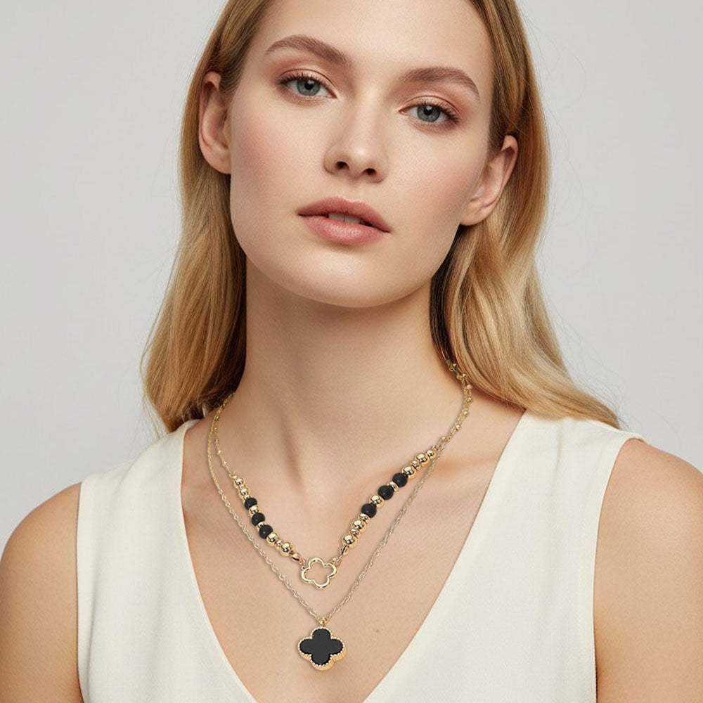 Layered Quatrefoil Pendant Accent Necklace - Madeline Love - Flyclothing LLC