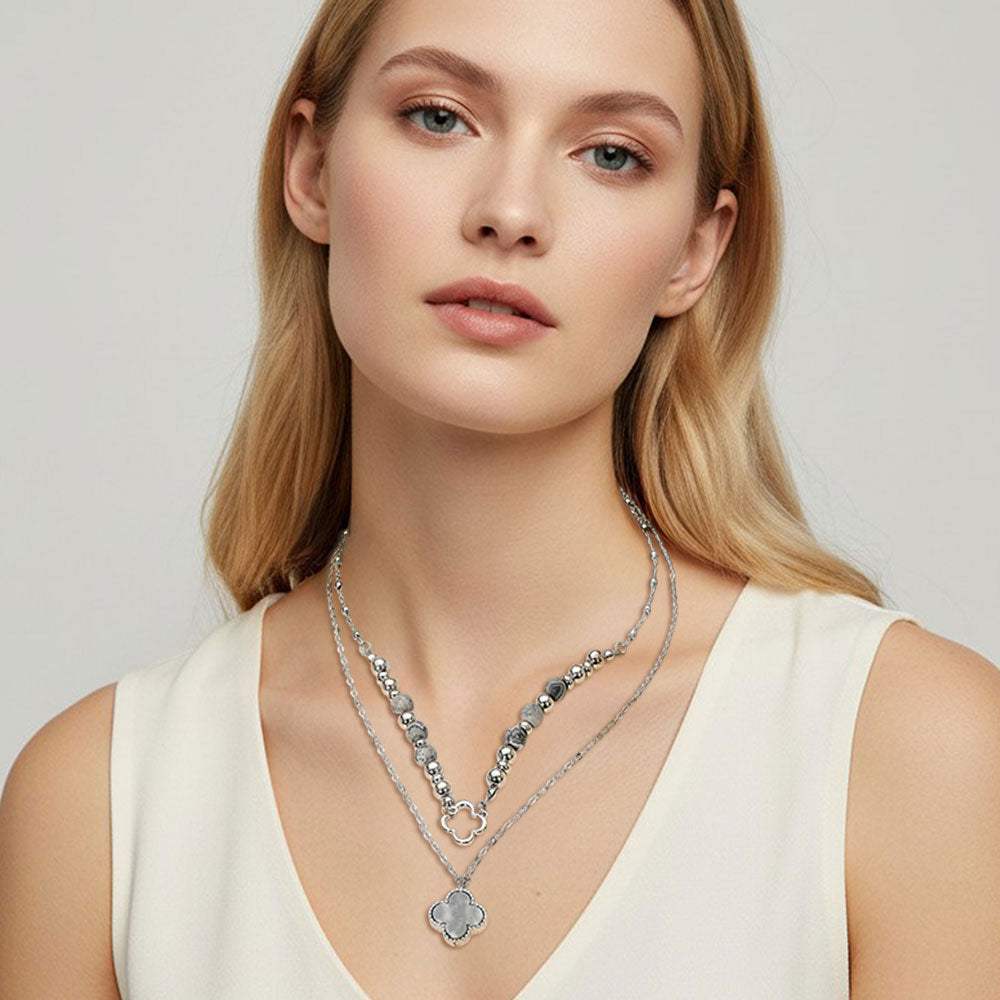 Layered Quatrefoil Pendant Accent Necklace - Madeline Love - Flyclothing LLC