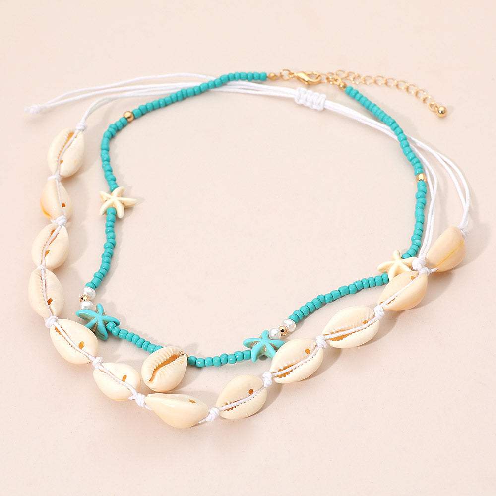 2PCS - Conch Shell Beaded Starfish Seed Beaded Layered Necklaces - Madeline Love - Flyclothing LLC