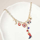 Enamel American USA Flag Western Cowboy Boot Bow Heart Pearl Charm Station Necklace - Madeline Love - Flyclothing LLC