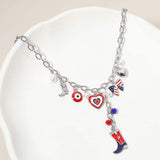 Enamel American USA Flag Western Cowboy Boot Bow Heart Pearl Charm Station Necklace - Madeline Love - Flyclothing LLC