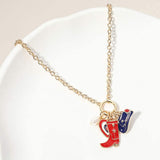 Enamel American USA Flag Western Cowboy Boot Hat Heart Pearl Charm Pendant Necklace - Madeline Love - Flyclothing LLC