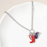 Enamel American USA Flag Western Cowboy Boot Hat Heart Pearl Charm Pendant Necklace - Madeline Love - Flyclothing LLC
