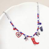 Enamel American USA Flag Western Boot Hat Bow Star Heart Charm Beaded Necklace - Madeline Love - Flyclothing LLC