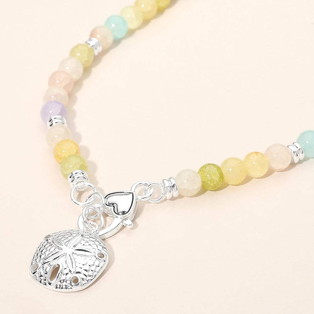 Textured Metal Sand Dollar Charm Pendant Beaded Necklace - Madeline Love - Flyclothing LLC