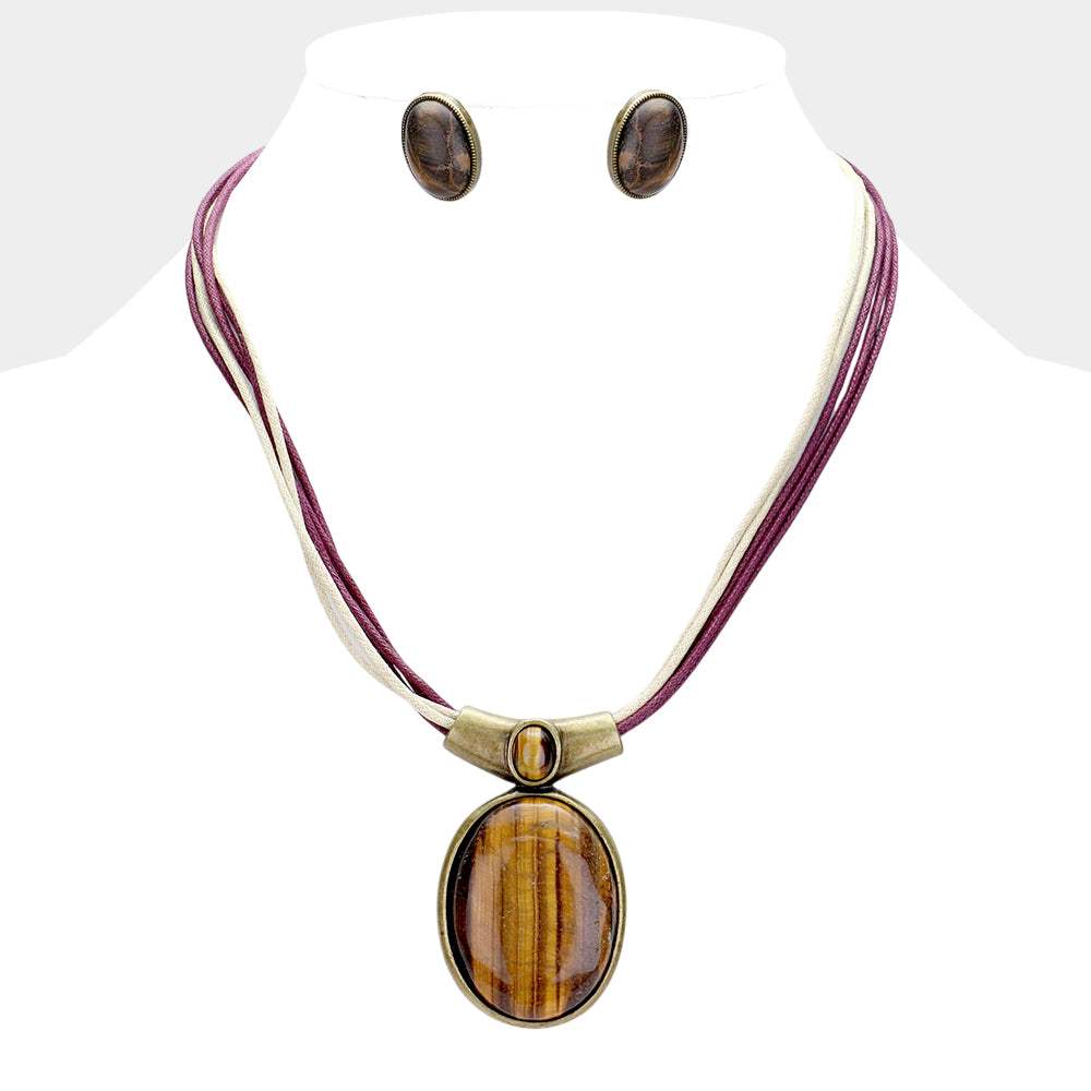 Oval Natural Stone Pendant Necklace - Madeline Love - Flyclothing LLC
