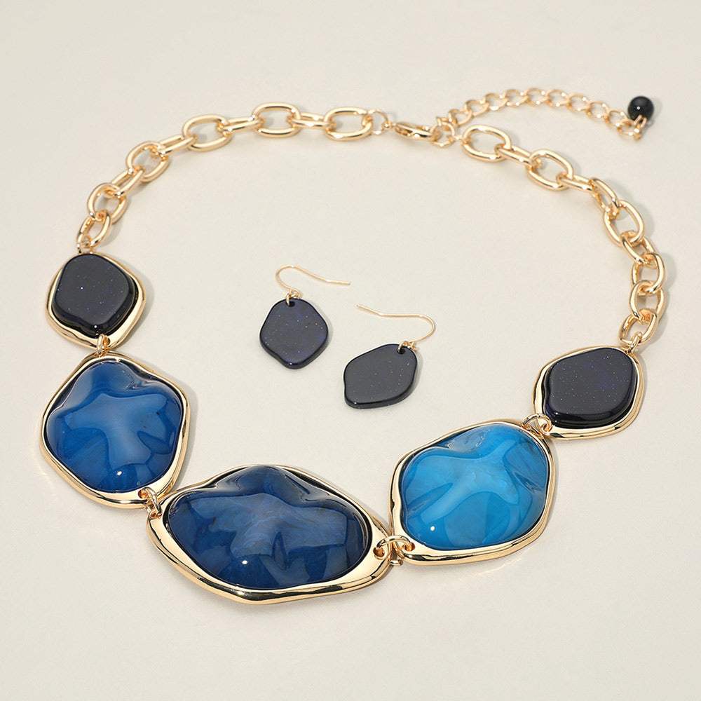 Chunky Bold Resin Pebble Plate Link Statement Necklace - Madeline Love - Flyclothing LLC