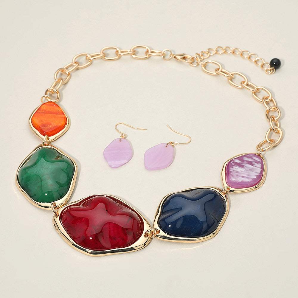 Chunky Bold Resin Pebble Plate Link Statement Necklace - Madeline Love - Flyclothing LLC