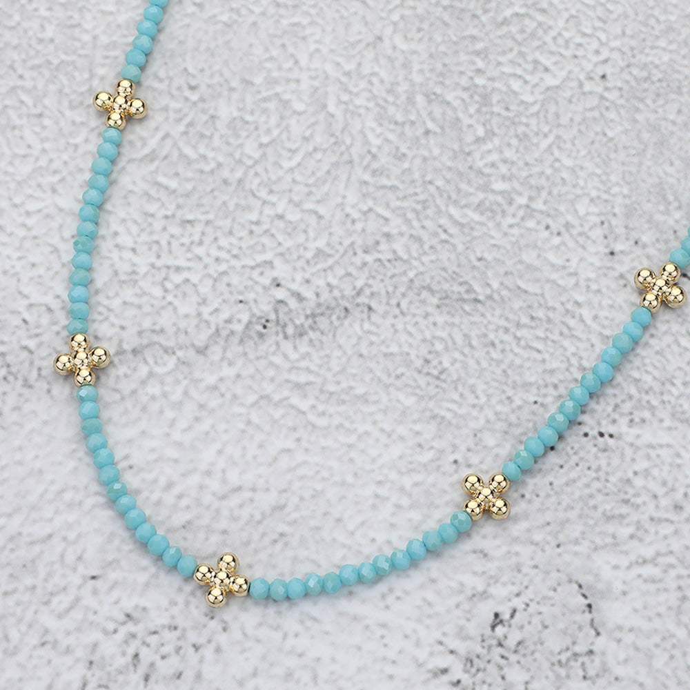 Metal Bubble Flower Pointed Faceted Beaded Necklace - Madeline Love - Flyclothing LLC