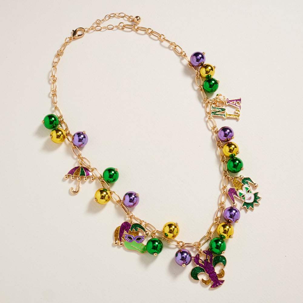 Mardi Gras Beads Charm Statement Necklace - Madeline Love - Flyclothing LLC