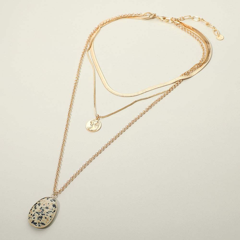 Stone Pendant Triple Layered Chain Necklace - Madeline Love - Flyclothing LLC