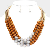 Wood Beaded Triple Layered Necklace - Madeline Love - Flyclothing LLC
