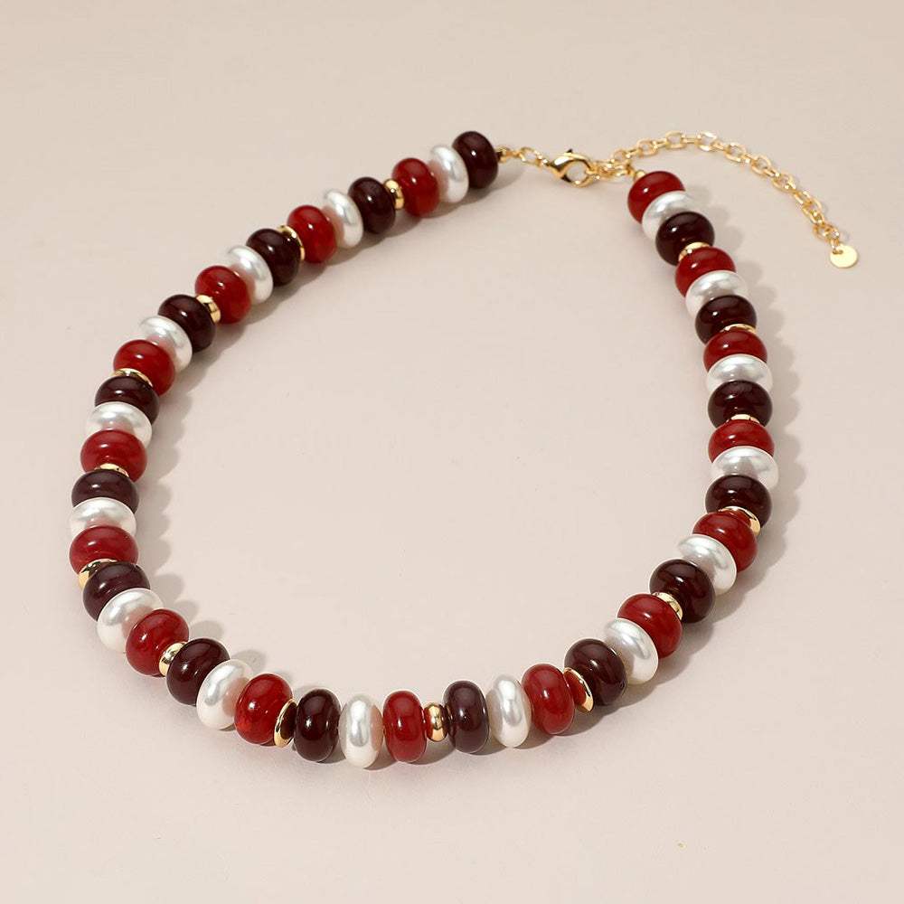 Chunky Marbled Beads Pearl Beaded Statement Necklace - Madeline Love - Flyclothing LLC