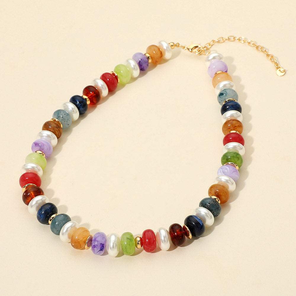 Chunky Marbled Beads Pearl Beaded Statement Necklace - Madeline Love - Flyclothing LLC