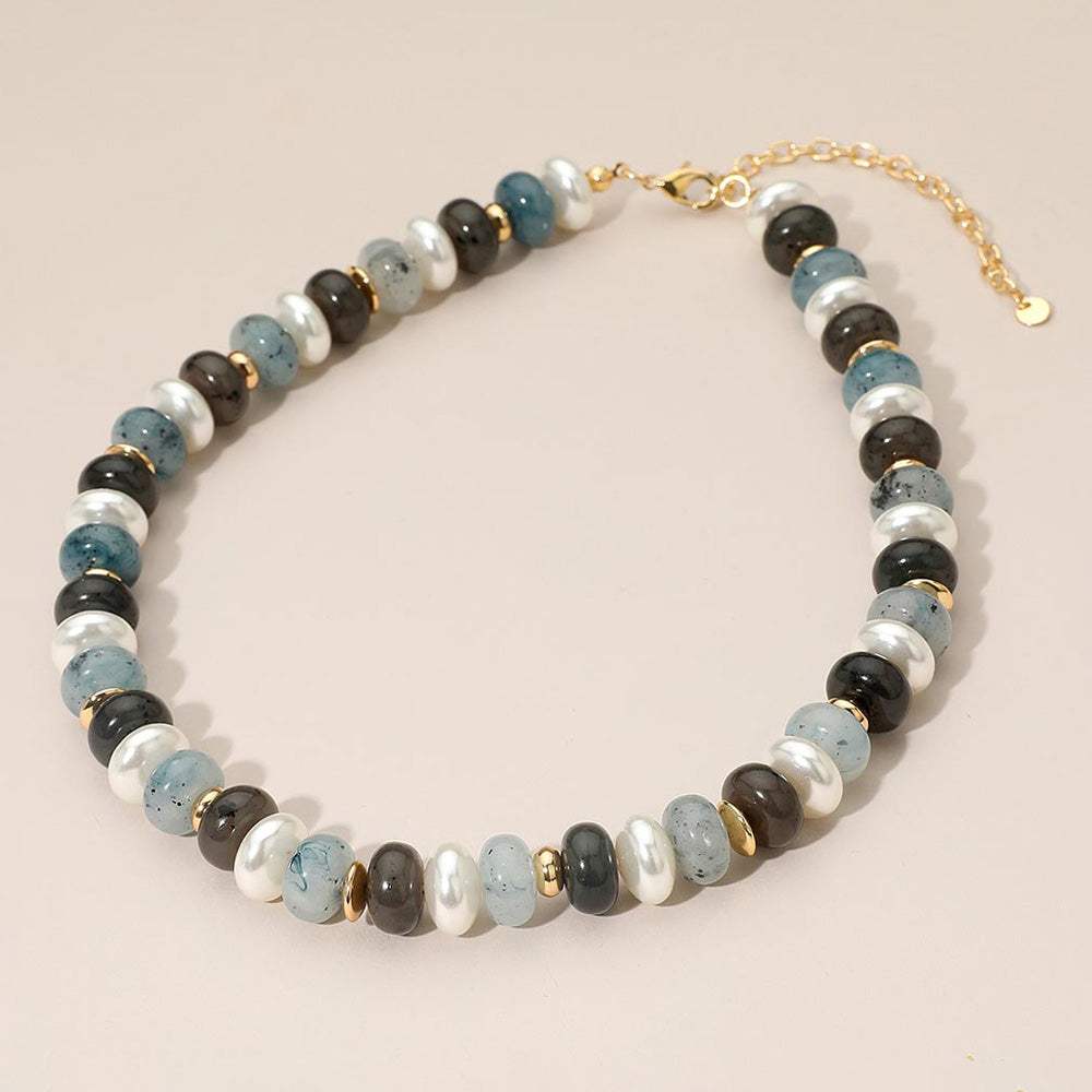Chunky Marbled Beads Pearl Beaded Statement Necklace - Madeline Love - Flyclothing LLC