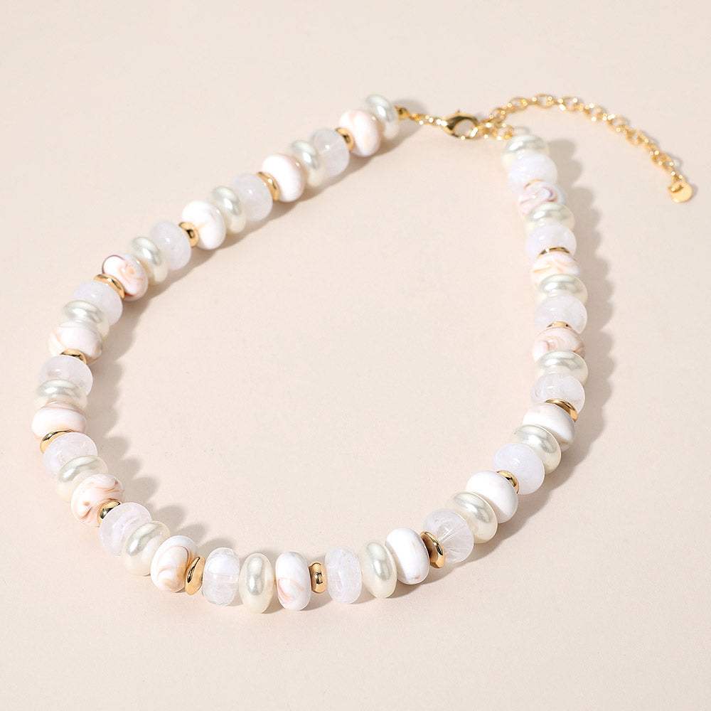 Chunky Marbled Beads Pearl Beaded Statement Necklace - Madeline Love - Flyclothing LLC