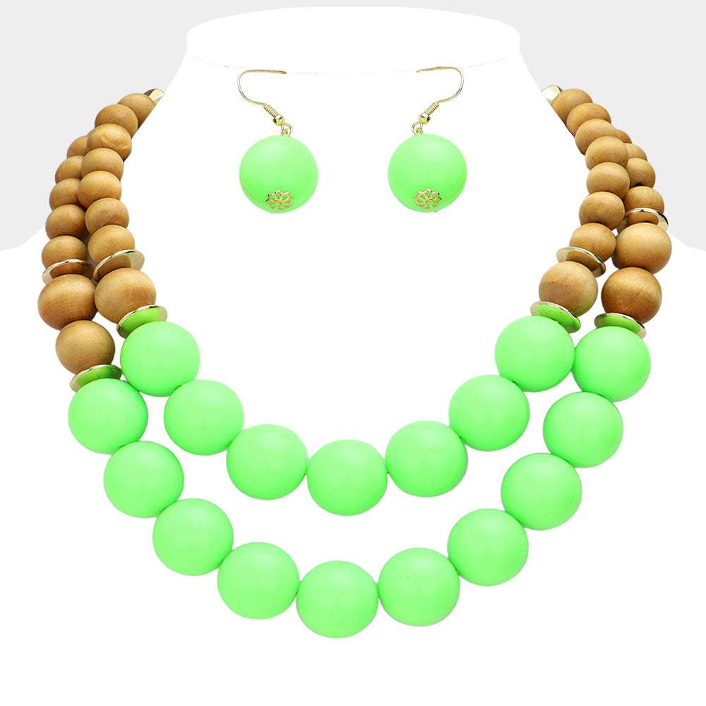 Wood Ball Double Strand Statement Necklace - Madeline Love - Flyclothing LLC