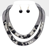Double Mesh Tube Pearl Collar Necklace - Madeline Love - Flyclothing LLC