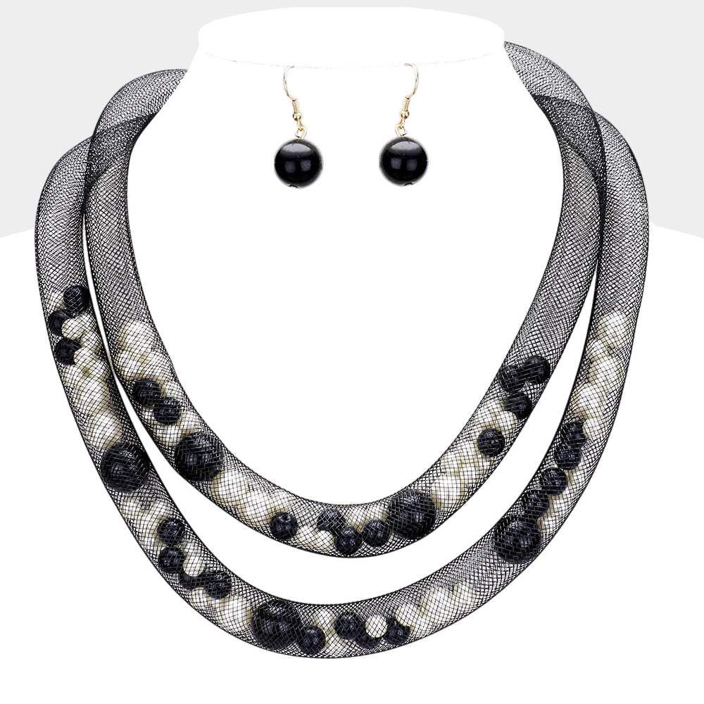 Double Mesh Tube Pearl Collar Necklace - Madeline Love - Flyclothing LLC