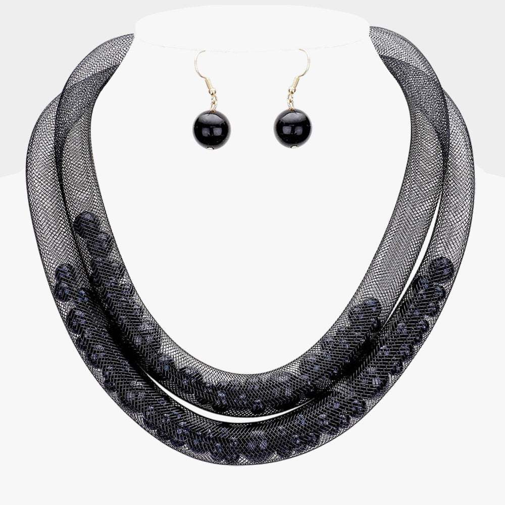 Double Mesh Tube Pearl Collar Necklace - Madeline Love - Flyclothing LLC