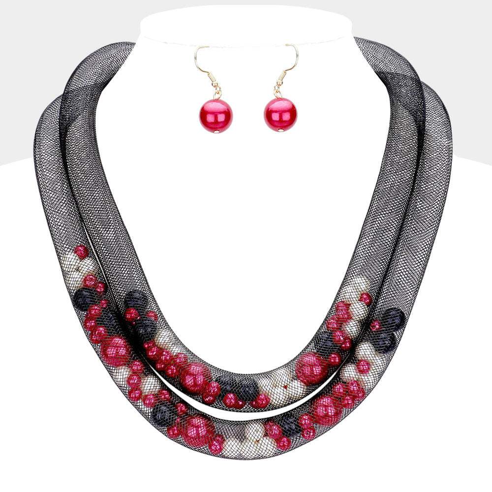 Double Mesh Tube Pearl Collar Necklace - Madeline Love - Flyclothing LLC
