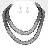 Double Mesh Tube Pearl Collar Necklace - Madeline Love - Flyclothing LLC